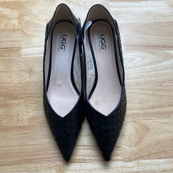 UGG AUSTRALIA Anaya Black Plaited Leather Pointed Toe Kitten Heels Pumps Sz AU 9 - Picture 6 of 13